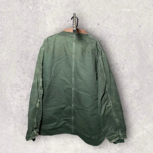 2XL Emerald Green Vtg Distressed Sherpa Lined Carhartt Duck Jacket - Picture 2 of 8